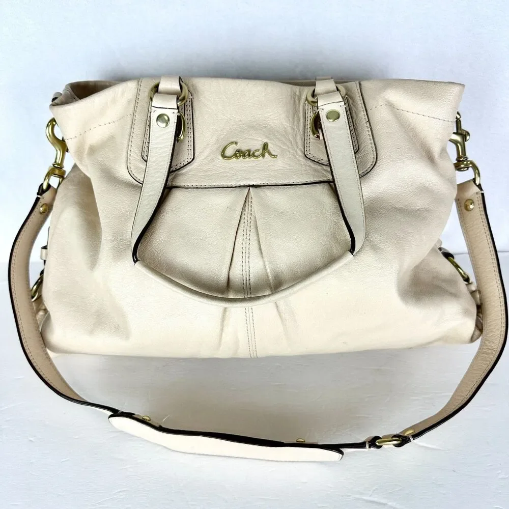 Coach Ashley Leather Carryall Satchel Purse Bone F15513